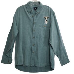 Three Rivers Unisex Medium Long Sleeve Button Down Shirt with Embroidered Dog